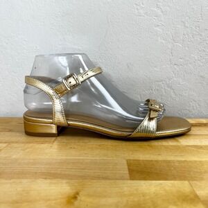 J‎ Crew Factory Gold Metallic Ankle Strap Square Toe Block Heel Sandals Size 8